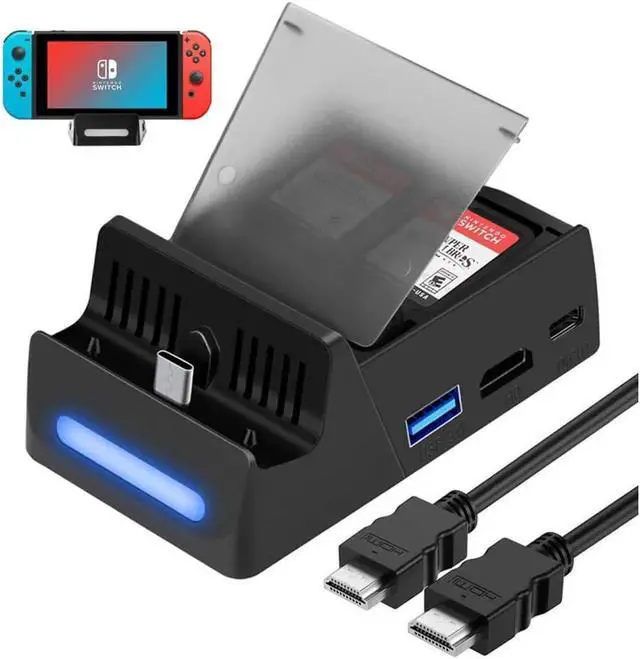 Main image of Switch TV Dock with HDMI Cable Portable Charger Station for Nintendo Switch with USB 3.0 Port with 4 GameCard Stores