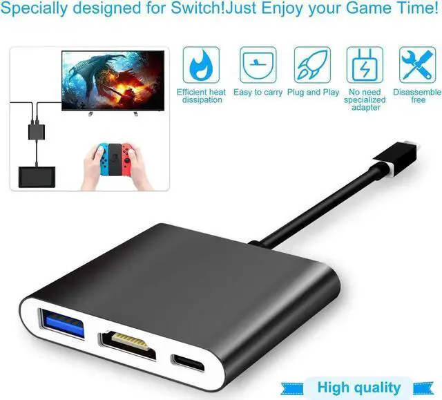 Alt view image 2 of 7 - Werleo HDMI Type C Hub Adapter for Nintendo Switch 4K USB C HDMI Converter Dock Cable for Nintendo Switch Support MacBook Pro Samsung Galaxy S8 Plus Google Pixel Black