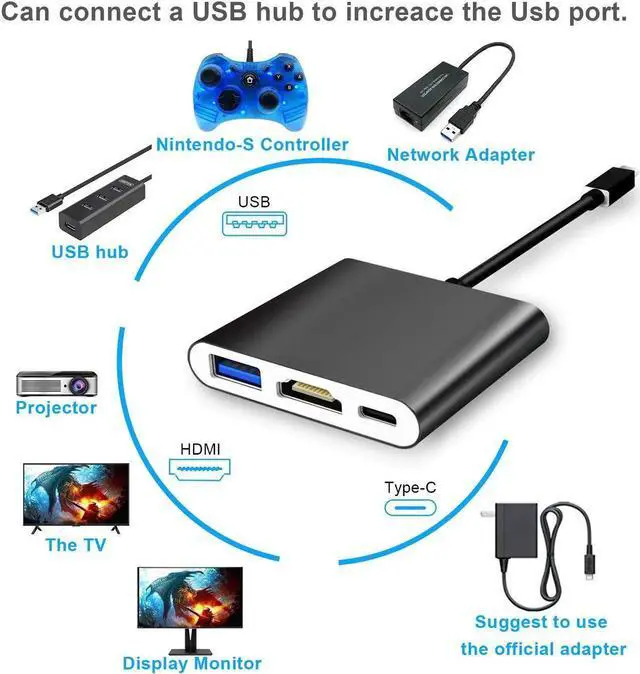 Alt view image 7 of 7 - Werleo HDMI Type C Hub Adapter for Nintendo Switch 4K USB C HDMI Converter Dock Cable for Nintendo Switch Support MacBook Pro Samsung Galaxy S8 Plus Google Pixel Black