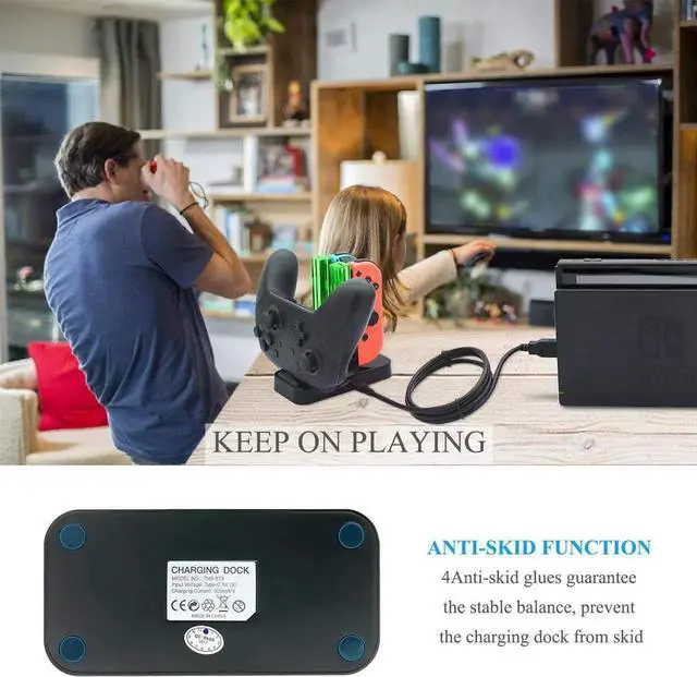 Alt view image 2 of 7 - Werleo Controller Charger for Nintendo Switch Charging Dock Stand Station for Switch Joy-con and Pro Controller with Charging Indicator and Type C Charging Cable