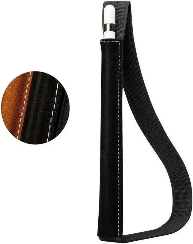 Main image of Apple Pencil Case Cover Genuine Leather Slim Sleeve Carrying Bag Protective Pencil Holder with Elastic Band for Apple iPad Pro 9.7 Inch, iPad 9.7 2017, iPad Pro 10.5 Inch and 2.9 Inch Pencil Black
