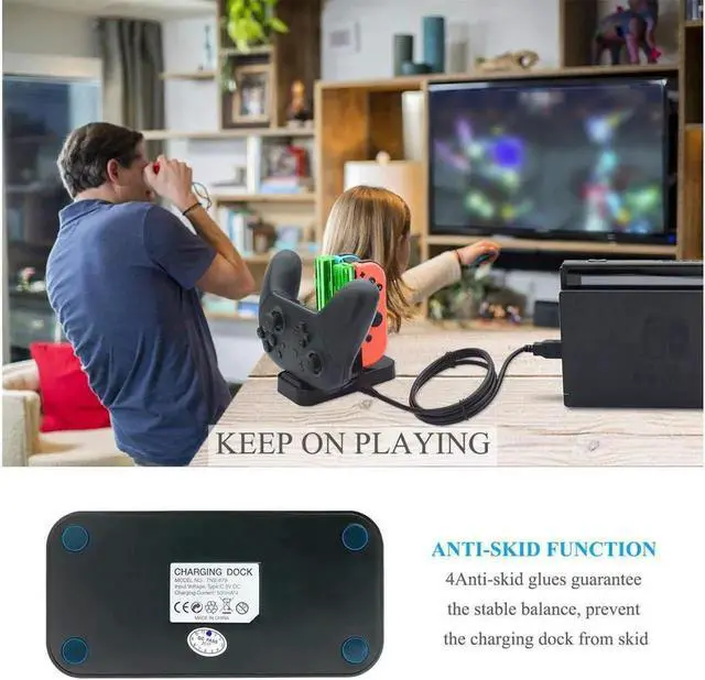 Alt view image 5 of 7 - Controller Charger for Nintendo Switch, Charging Dock Stand Station for Switch Joy-con and Pro Controller with Charging Indicator and Type C Charging Cable