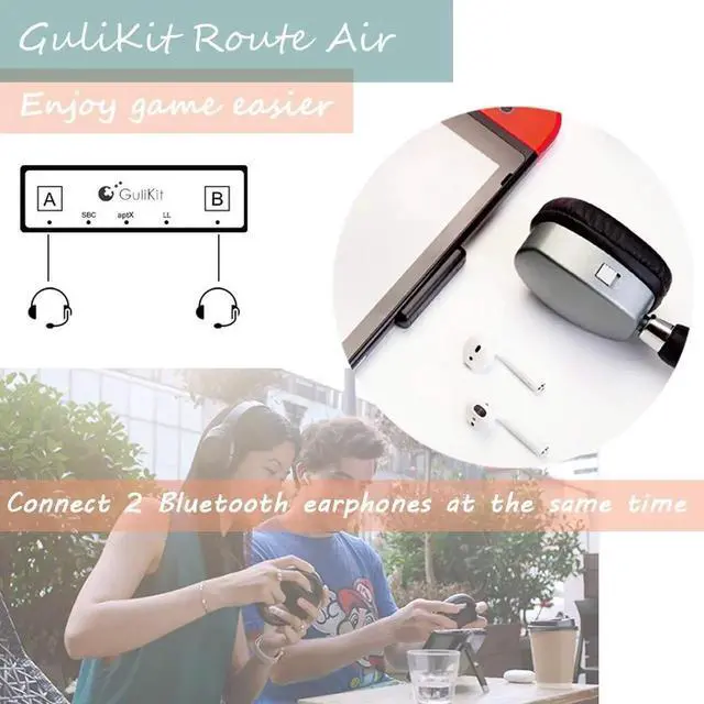 Alt view image 2 of 7 - GuliKit Route Air Pro Bluetooth Adapter for Nintendo Switch/Switch OLED/Switch Lite PS5 PS4 PC, Wireless Audio Transmitter with aptX LL, Support in-Game Voice Chat, Connect Bluetooth Headphones