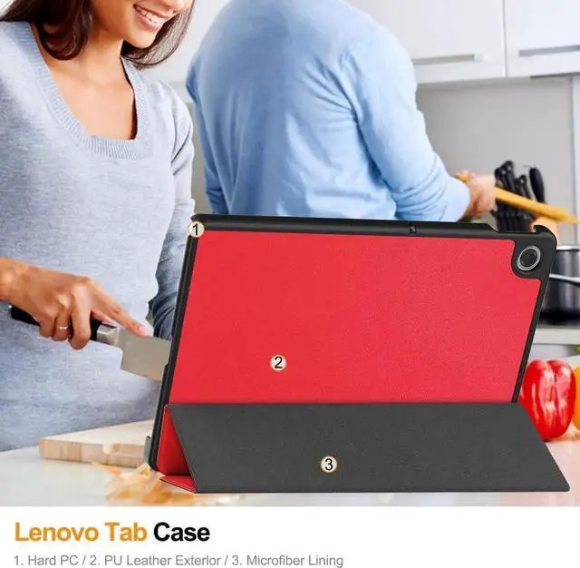 Alt view image 3 of 7 - Case for Lenovo Tab 10.1 inch 2025 Model TB311FU TB311XU, Slim Smart Cover Lightweight Hard Shell Protective Cover with Multi-Angle Stand, Universal Stylus Pen Red