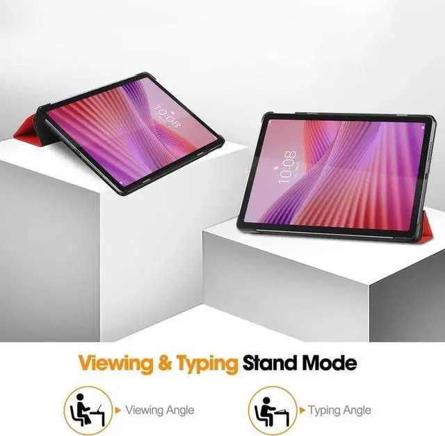 Alt view image 6 of 7 - Case for Lenovo Tab 10.1 inch 2025 Model TB311FU TB311XU, Slim Smart Cover Lightweight Hard Shell Protective Cover with Multi-Angle Stand, Universal Stylus Pen Red