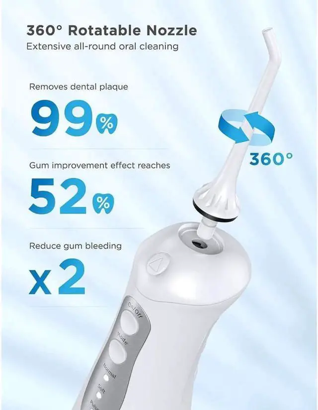 Alt view image 7 of 7 - Water Flosser Cordless Teeth Cleaner with 3 Modes 4 Jets, Portable Dental Oral Irrigator, IPX7 Waterproof and USB Rechargeable with 300ML Water Tank for Travel Home Braces and Bridges Care