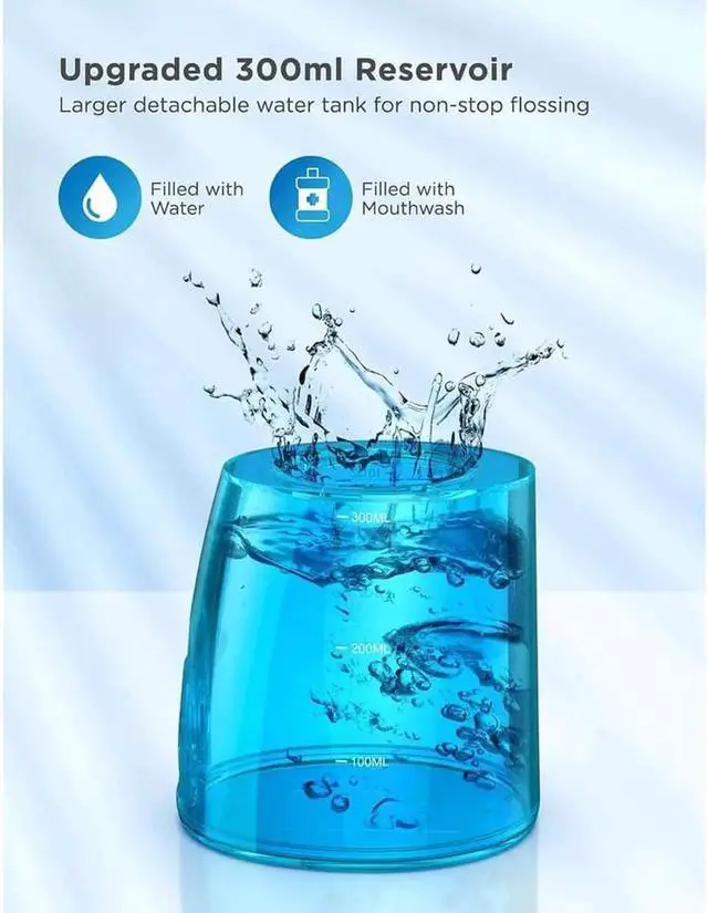 Alt view image 5 of 7 - Water Flosser Cordless Teeth Cleaner with 3 Modes 4 Jets, Portable Dental Oral Irrigator, IPX7 Waterproof and USB Rechargeable with 300ML Water Tank for Travel Home Braces and Bridges Care