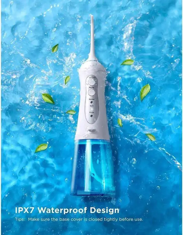 Alt view image 2 of 7 - Water Flosser Cordless Teeth Cleaner with 3 Modes 4 Jets, Portable Dental Oral Irrigator, IPX7 Waterproof and USB Rechargeable with 300ML Water Tank for Travel Home Braces and Bridges Care
