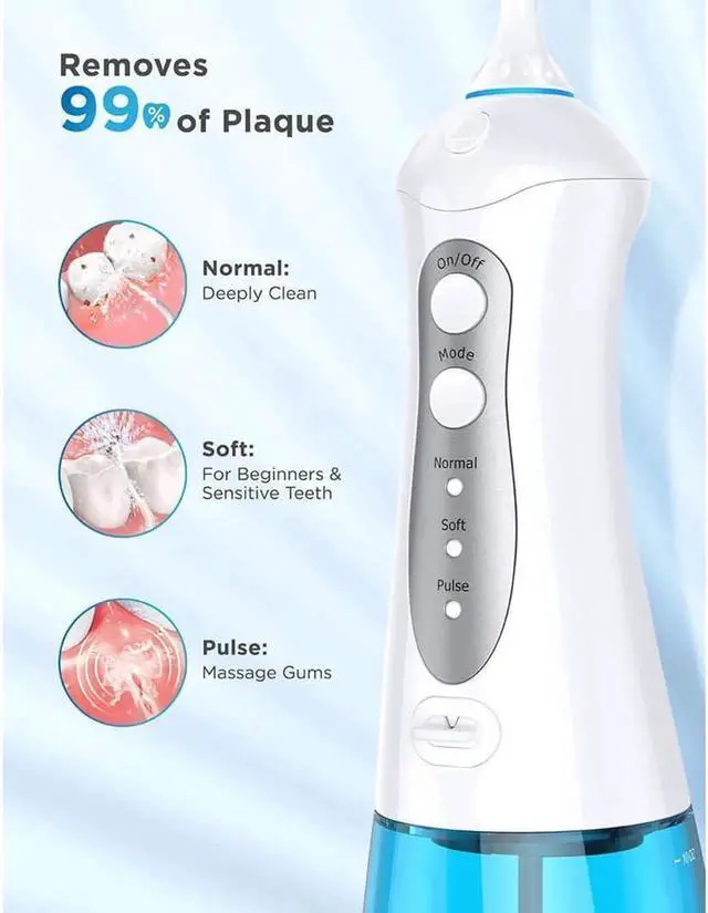Alt view image 3 of 7 - Water Flosser Cordless Teeth Cleaner with 3 Modes 4 Jets, Portable Dental Oral Irrigator, IPX7 Waterproof and USB Rechargeable with 300ML Water Tank for Travel Home Braces and Bridges Care