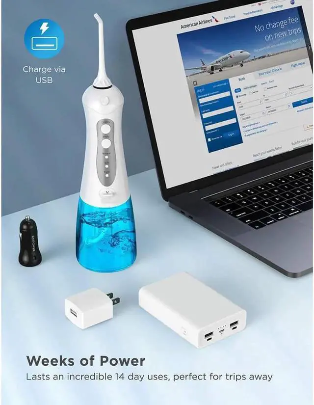 Alt view image 6 of 7 - Water Flosser Cordless Teeth Cleaner with 3 Modes 4 Jets, Portable Dental Oral Irrigator, IPX7 Waterproof and USB Rechargeable with 300ML Water Tank for Travel Home Braces and Bridges Care