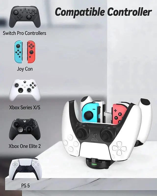 Alt view image 2 of 7 - Switch Charge Dock Controller Charger 6-in-1 Charging Station Compatible with 4 Joy Cons and 2 NS Pro/PS5/Xbox One/Xbox Series Controllers Type C Charging Cable Fast Charging