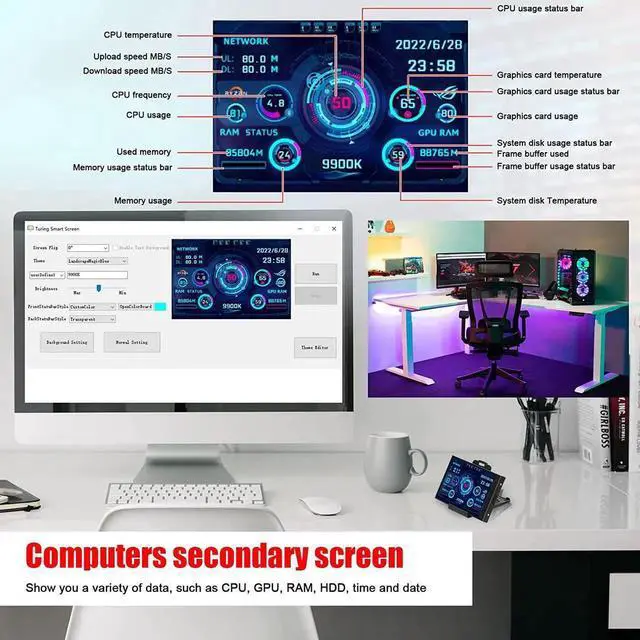 Alt view image 4 of 7 - 3.5 Inch IPS Display Screen USB Secondary Screen Computers CPU GPU RAM HDD Monitor Time Date Display Horizontal Vertical Screen Switch