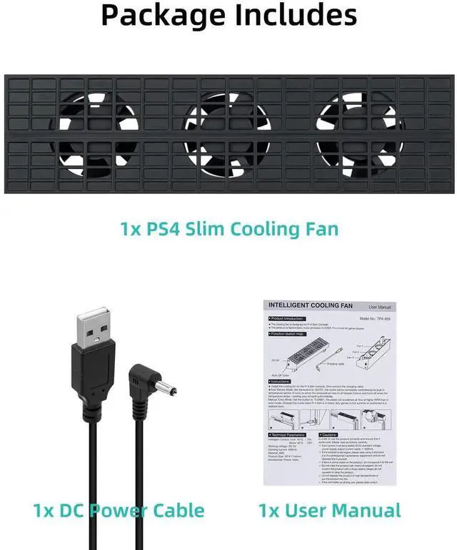Alt view image 2 of 7 - Intelligent Cooling Fan for PS4 Slim, External Temperature Control Fan Cooler Cooling System for Playstation 4 Slim Gaming Console [NOT for PS4 / PS4 Pro]