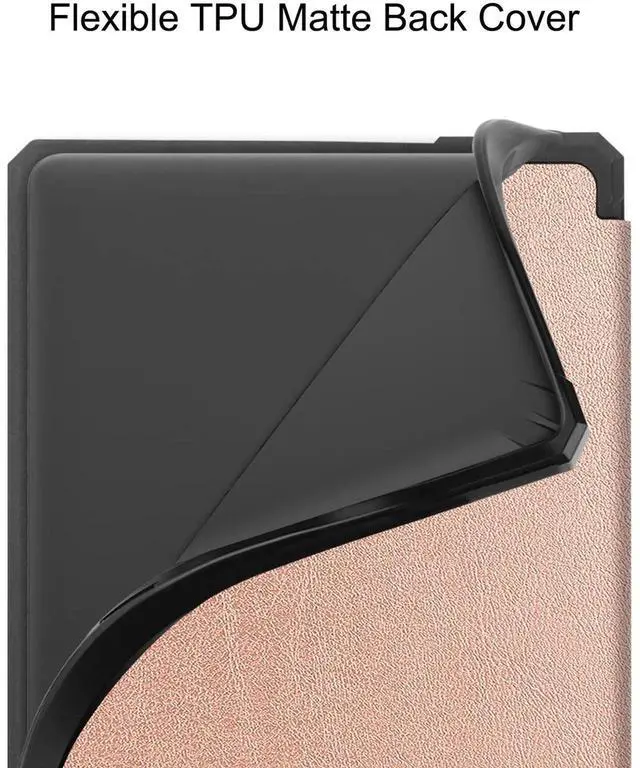 Alt view image 4 of 7 - Case for All-New Kindle 11th Generation 2022 Release, Ultra Thin Lightweight Smart Protective Durable Premium PU Leather Cover with Auto Sleep Wake Function with Universal Stylus Pen Rose Gold