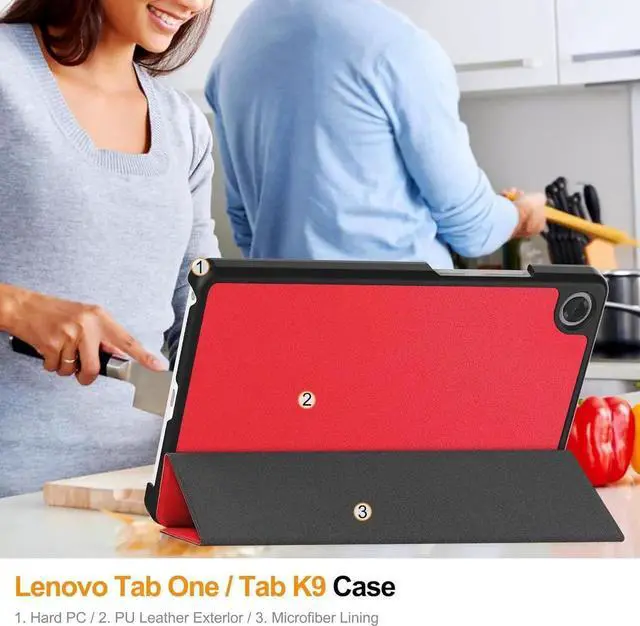 Alt view image 2 of 7 - Case for Lenovo Tab One 8.7 inch 2025 / Tab K9 8.7" 2025 TB305XU TB305FU, Slim Smart Cover Lightweight Hard Shell Protective Cover with Multi-Angle Stand, Universal Stylus Pen Red