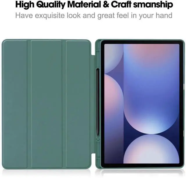 Alt view image 5 of 7 - Case for Samsung Galaxy Tab S10 Plus 2024 / S9 Plus / S9 FE Plus 12.4 inch 2023, Slim Smart Stand Cover Protective Cover with Pencil Holder, Stand, Universal Stylus Pen Dark Green