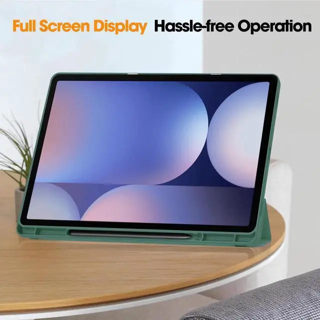 Alt view image 3 of 7 - Case for Samsung Galaxy Tab S10 Plus 2024 / S9 Plus / S9 FE Plus 12.4 inch 2023, Slim Smart Stand Cover Protective Cover with Pencil Holder, Stand, Universal Stylus Pen Dark Green