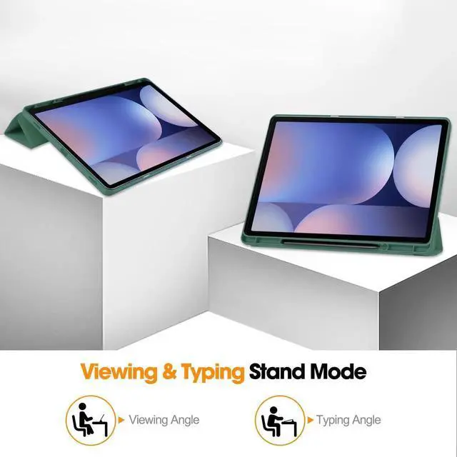 Alt view image 6 of 7 - Case for Samsung Galaxy Tab S10 Plus 2024 / S9 Plus / S9 FE Plus 12.4 inch 2023, Slim Smart Stand Cover Protective Cover with Pencil Holder, Stand, Universal Stylus Pen Dark Green