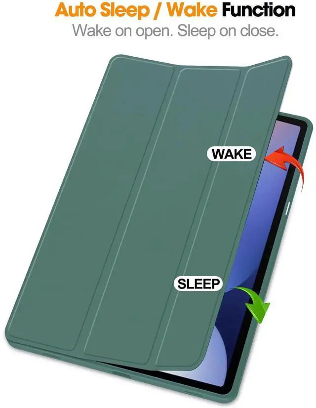 Alt view image 7 of 7 - Case for Samsung Galaxy Tab S10 Plus 2024 / S9 Plus / S9 FE Plus 12.4 inch 2023, Slim Smart Stand Cover Protective Cover with Pencil Holder, Stand, Universal Stylus Pen Dark Green