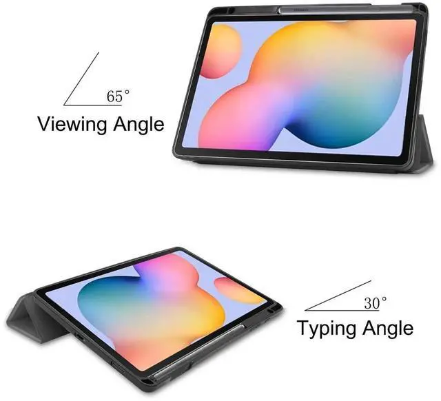 Alt view image 4 of 7 - Case for Samsung Galaxy Tab S6 Lite 10.4 inch 2024 2022 2020, Slim Smart Stand Cover Protective Cover with Pencil Holder, Stand, Universal Stylus Pen Grey