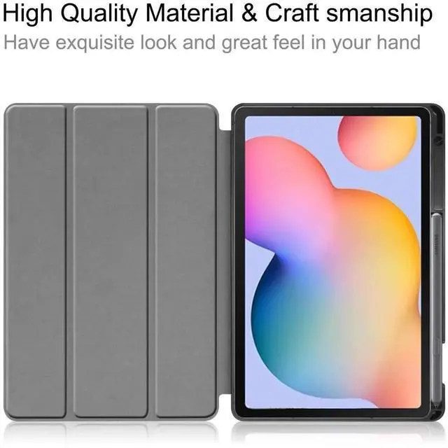 Alt view image 2 of 7 - Case for Samsung Galaxy Tab S6 Lite 10.4 inch 2024 2022 2020, Slim Smart Stand Cover Protective Cover with Pencil Holder, Stand, Universal Stylus Pen Grey