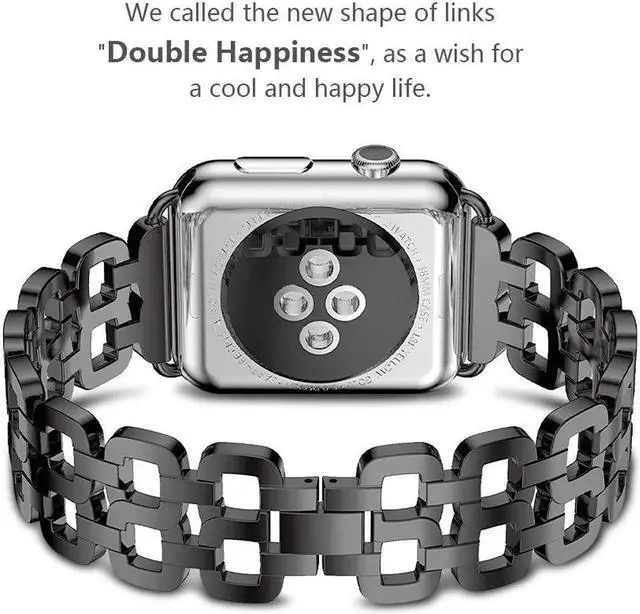 Alt view image 2 of 6 - Compatible Apple Watch Band 40mm / 38mm - 44mm / 42mm for Men Women Replacement Stainless Steel Link Band Replacement for Apple Watch Series 4 3 2 1 Black 42mm