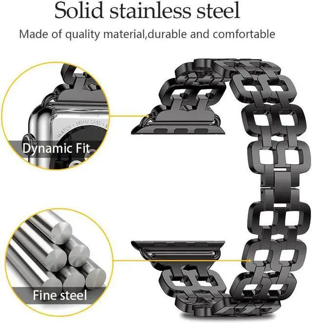 Alt view image 4 of 6 - Compatible Apple Watch Band 40mm / 38mm - 44mm / 42mm for Men Women Replacement Stainless Steel Link Band Replacement for Apple Watch Series 4 3 2 1 Black 42mm