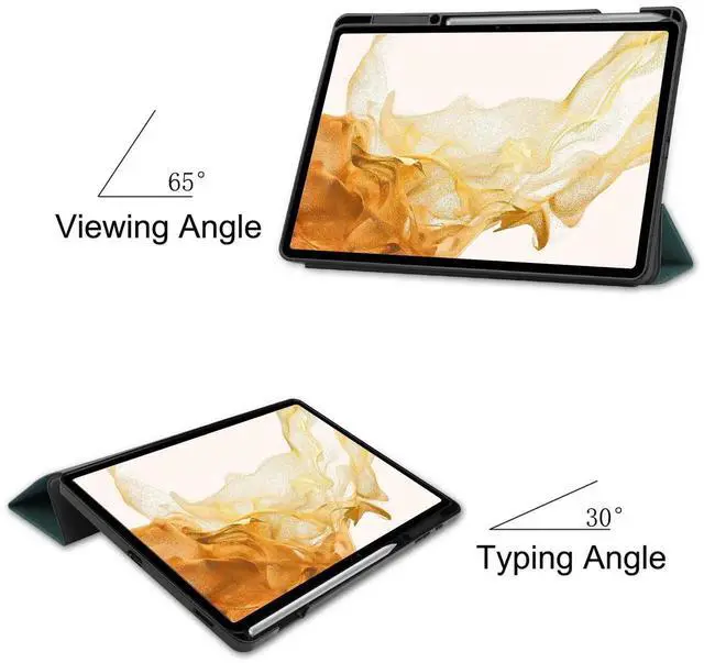 Alt view image 6 of 7 - Case for Samsung Galaxy Tab S8 Plus 2022 / S7 FE 2021 / S7 Plus 2020 12.4 inch, Slim Smart Stand Cover Protective Cover with Pencil Holder, Stand, Universal Stylus Pen Dark Green Dark Green