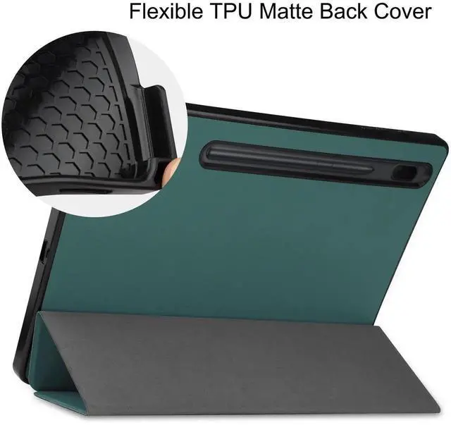 Alt view image 3 of 7 - Case for Samsung Galaxy Tab S8 Plus 2022 / S7 FE 2021 / S7 Plus 2020 12.4 inch, Slim Smart Stand Cover Protective Cover with Pencil Holder, Stand, Universal Stylus Pen Dark Green Dark Green