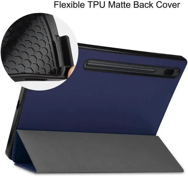 Alt view image 5 of 7 - Case for Samsung Galaxy Tab S8 Plus 2022 / S7 FE 2021 / S7 Plus 2020 12.4 inch, Slim Smart Stand Cover Protective Cover with Pencil Holder, Stand, Universal Stylus Pen Blue