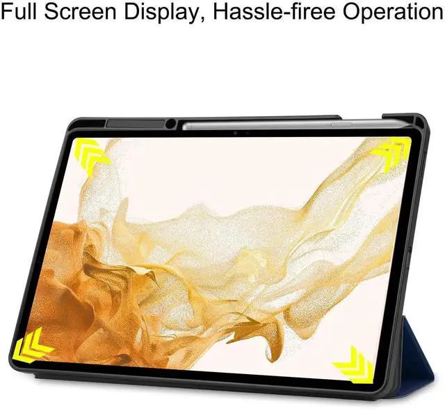 Alt view image 4 of 7 - Case for Samsung Galaxy Tab S8 Plus 2022 / S7 FE 2021 / S7 Plus 2020 12.4 inch, Slim Smart Stand Cover Protective Cover with Pencil Holder, Stand, Universal Stylus Pen Blue