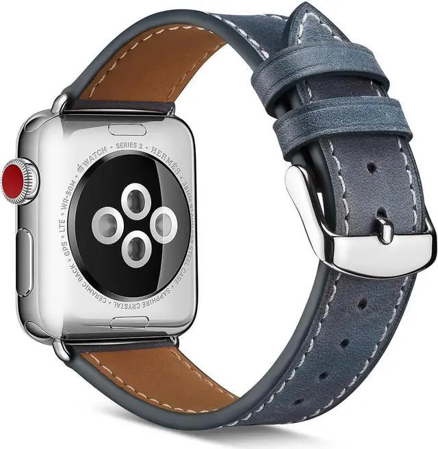 Alt view image 2 of 6 - Werleo Compatible with Apple Watch Band 38mm 40mm Genuine Leather Watch Strap Compatible with Apple Watch Series 4 (40mm) Series 3 Series 2 Series 1 (38mm) Sport and Edition Blue