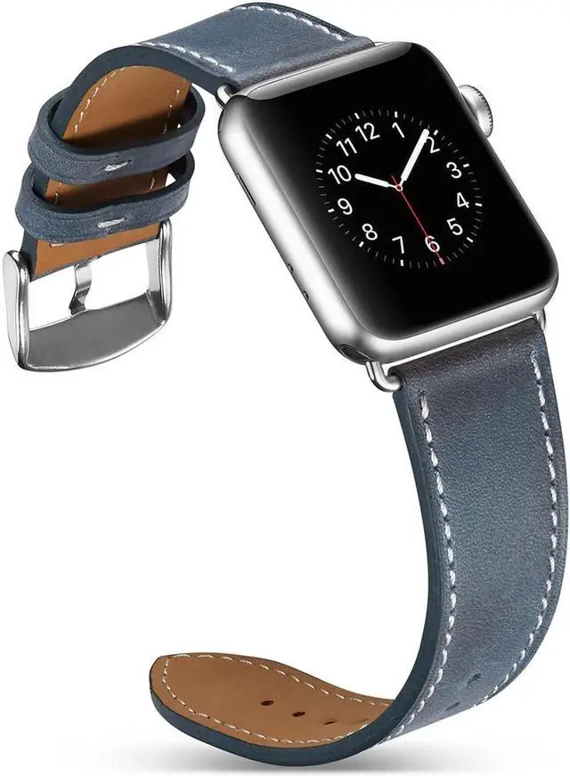 Alt view image 5 of 6 - Werleo Compatible with Apple Watch Band 38mm 40mm Genuine Leather Watch Strap Compatible with Apple Watch Series 4 (40mm) Series 3 Series 2 Series 1 (38mm) Sport and Edition Blue