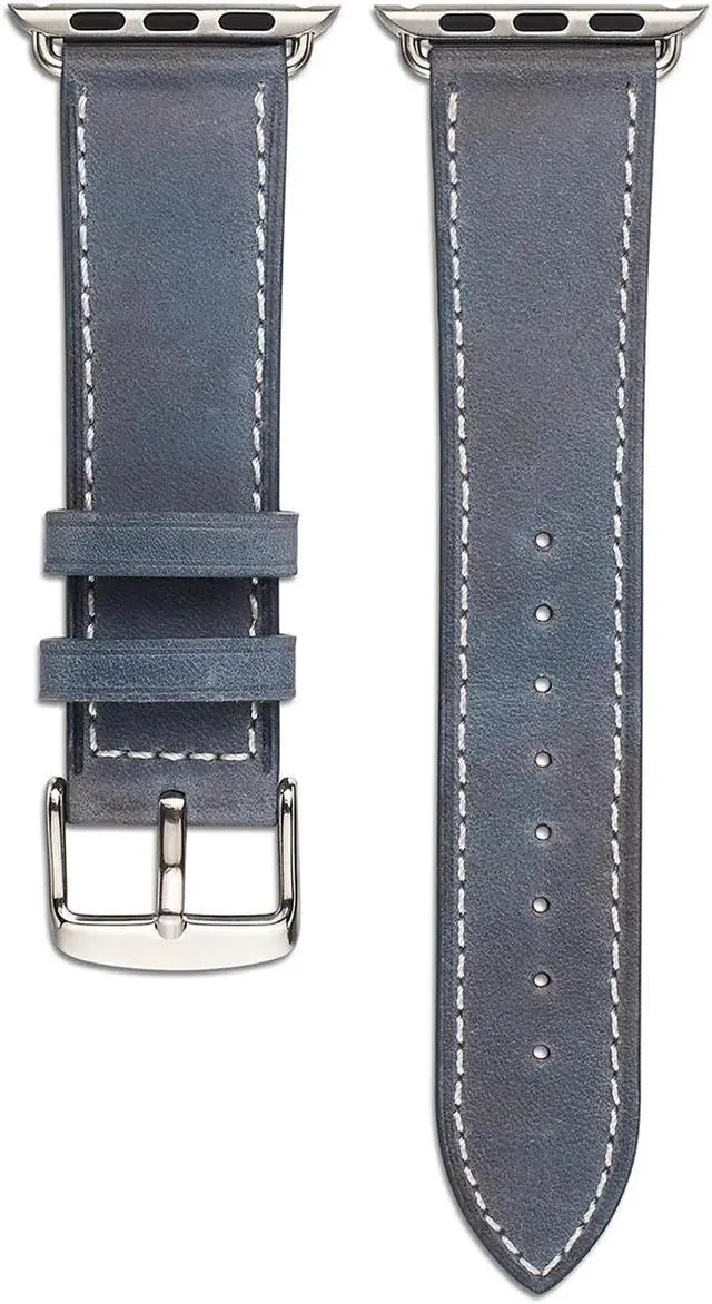 Alt view image 6 of 6 - Werleo Compatible with Apple Watch Band 38mm 40mm Genuine Leather Watch Strap Compatible with Apple Watch Series 4 (40mm) Series 3 Series 2 Series 1 (38mm) Sport and Edition Blue
