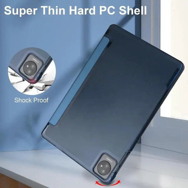 Alt view image 7 of 7 - Custer Case for Blackview Tab 7 WiFi / Tab 8 WiFi 10.1" Ultra-Thin PU-Leather Hard Shell Slim Translucent Frosted Hard Back Cover with Universal Stylus Pen Blue