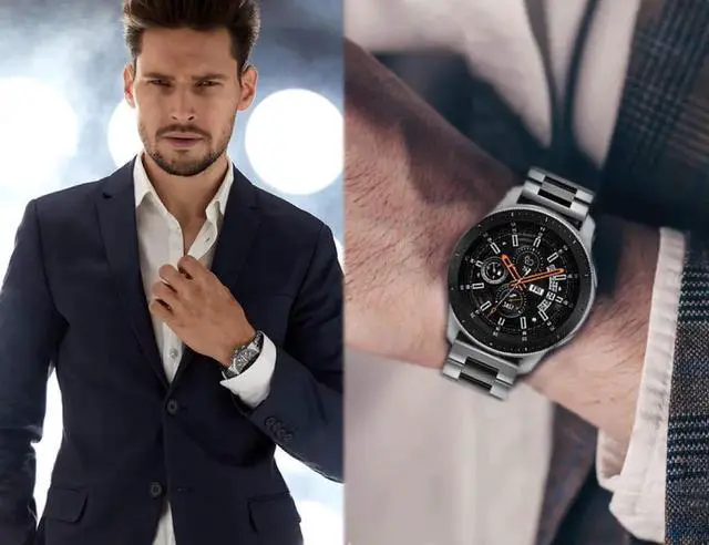 Alt view image 5 of 7 - Metal Bands Compatible Galaxy Watch 46mm / Gear S3 Frontier / Classic Watch Band 22mm Stainless Steel Replacement Bracelet Wrist Strap for Galaxy Watch 46mm SM-R800 / Gear S3 Smartwatch Black/White