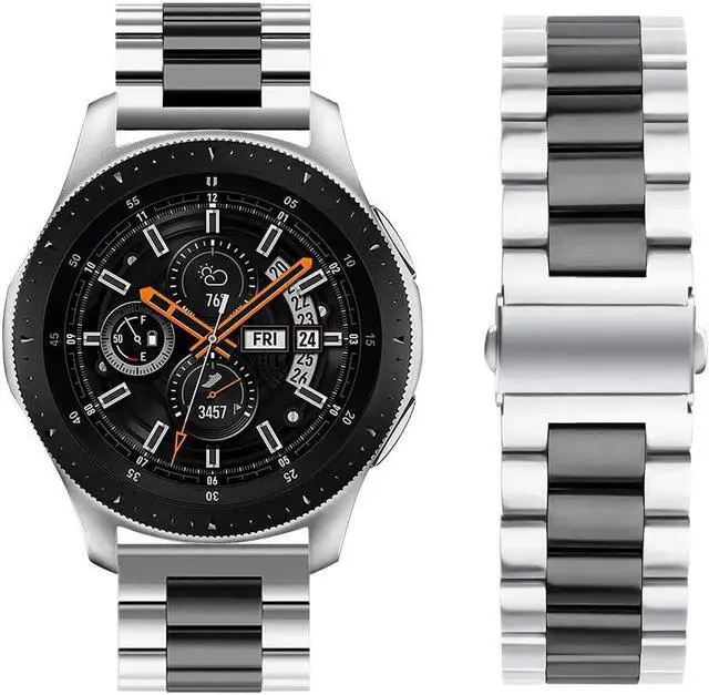 Alt view image 3 of 7 - Metal Bands Compatible Galaxy Watch 46mm / Gear S3 Frontier / Classic Watch Band 22mm Stainless Steel Replacement Bracelet Wrist Strap for Galaxy Watch 46mm SM-R800 / Gear S3 Smartwatch Black/White