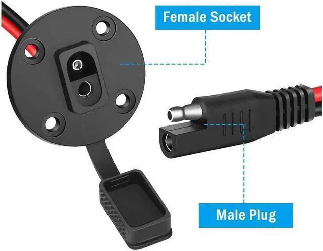 Alt view image 7 of 7 - SAE Power Socket Sidewall Port Weatherproof SAE Quick Connect Solar Panel Mount Universal Flush-Mountable Connector 12AWG SAE Cable with 8 Screws for Solar Generator Battery Charger - 2 Pack