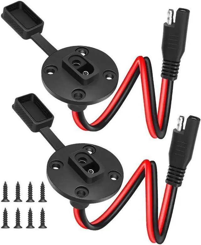 Main image of SAE Power Socket Sidewall Port Weatherproof SAE Quick Connect Solar Panel Mount Universal Flush-Mountable Connector 12AWG SAE Cable with 8 Screws for Solar Generator Battery Charger - 2 Pack