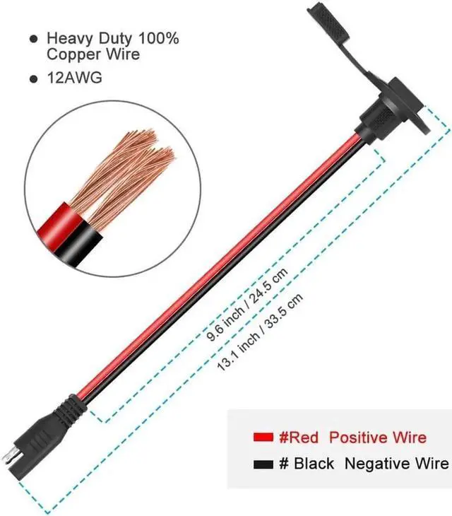 Alt view image 6 of 7 - SAE Power Socket Sidewall Port Weatherproof SAE Quick Connect Solar Panel Mount Universal Flush-Mountable Connector 12AWG SAE Cable with 8 Screws for Solar Generator Battery Charger - 2 Pack