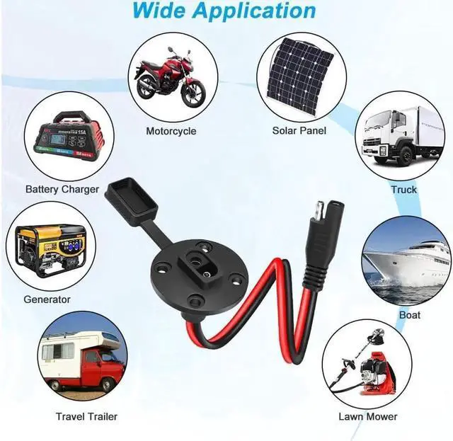 Alt view image 3 of 7 - SAE Power Socket Sidewall Port Weatherproof SAE Quick Connect Solar Panel Mount Universal Flush-Mountable Connector 12AWG SAE Cable with 8 Screws for Solar Generator Battery Charger - 2 Pack