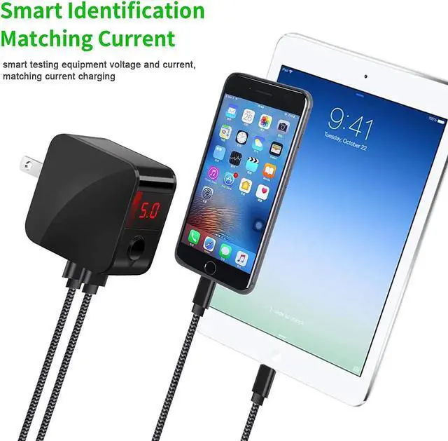 Alt view image 6 of 7 - Wall Charger Digital Travel Charger 2.4A Dual USB Port Charge Power Adapter with LED Display,IC Smart Explosion Protection and Foldable Plug,for iPhone,Android,Power Bank and More (Black)