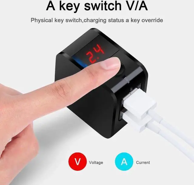 Alt view image 7 of 7 - Wall Charger Digital Travel Charger 2.4A Dual USB Port Charge Power Adapter with LED Display,IC Smart Explosion Protection and Foldable Plug,for iPhone,Android,Power Bank and More (Black)