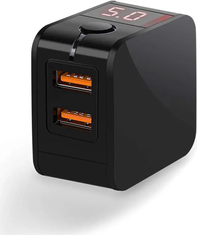 Main image of Wall Charger Digital Travel Charger 2.4A Dual USB Port Charge Power Adapter with LED Display,IC Smart Explosion Protection and Foldable Plug,for iPhone,Android,Power Bank and More (Black)