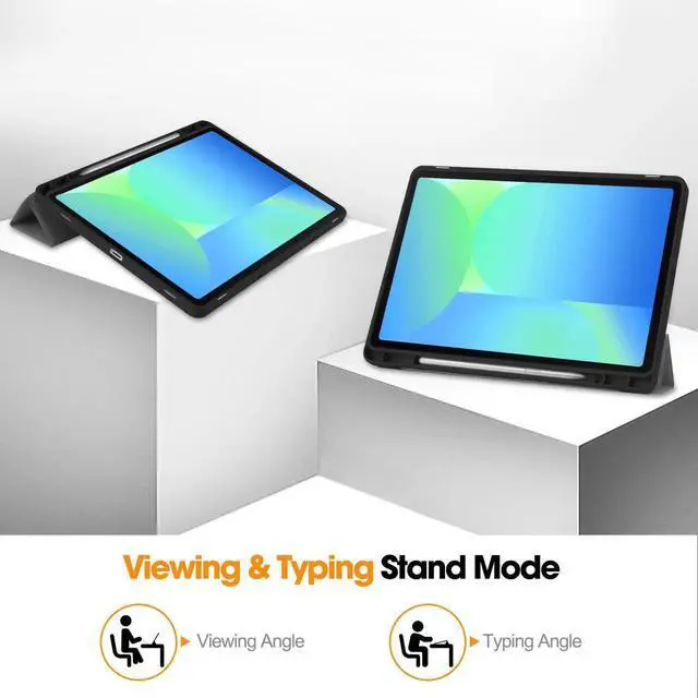 Alt view image 2 of 7 - Case for Samsung Galaxy Tab S10 FE / S9 FE 10.9 Inch, Slim Smart Cover Lightweight Hard Shell Protective Cover with Multi-Angle Stand, Universal Stylus Pen Grey