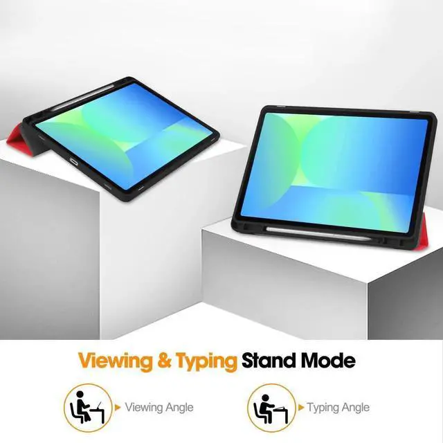 Alt view image 2 of 7 - Case for Samsung Galaxy Tab S10 FE / S9 FE 10.9 Inch, Slim Smart Cover Lightweight Hard Shell Protective Cover with Multi-Angle Stand, Universal Stylus Pen Red