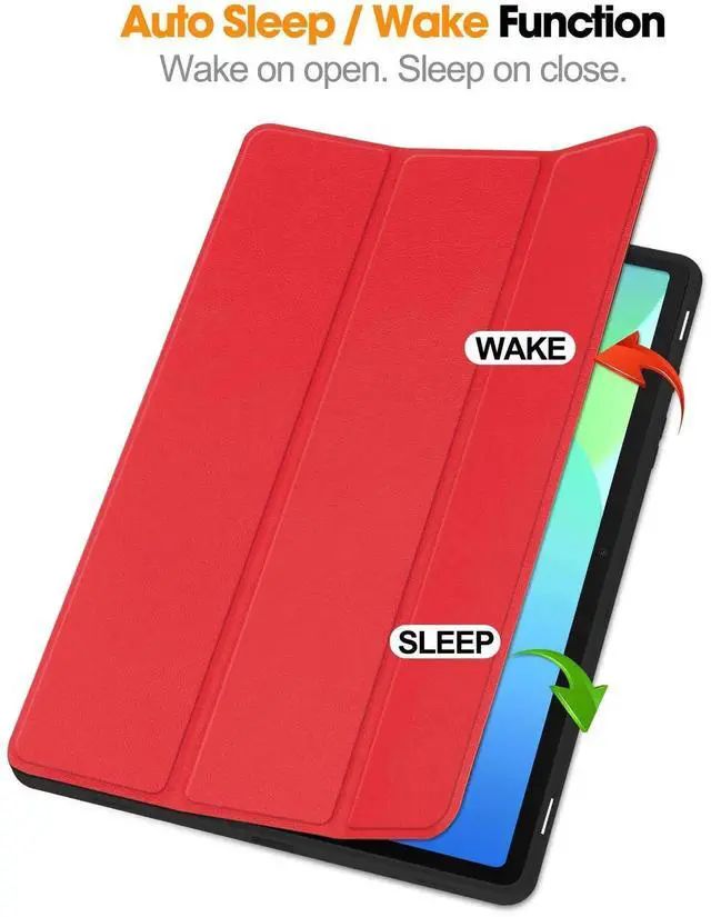 Alt view image 7 of 7 - Case for Samsung Galaxy Tab S10 FE / S9 FE 10.9 Inch, Slim Smart Cover Lightweight Hard Shell Protective Cover with Multi-Angle Stand, Universal Stylus Pen Red