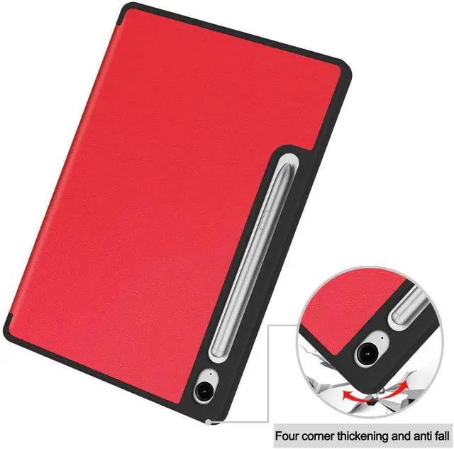 Alt view image 3 of 7 - Case for Samsung Galaxy Tab S10 FE / S9 FE 10.9 Inch, Slim Smart Cover Lightweight Hard Shell Protective Cover with Multi-Angle Stand, Universal Stylus Pen Red