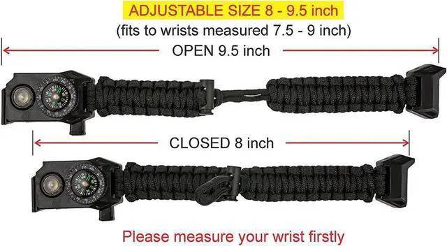 Alt view image 4 of 7 - 2 Packs Survival Paracord Bracelet with Compass Fire Starter LED Light SOS Emergency Knife Whistle for Outdoor Camping Hiking Travel