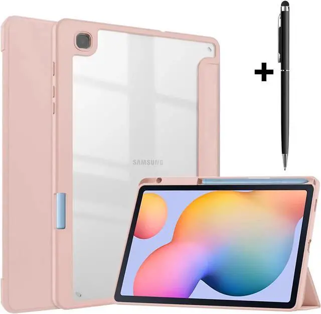 Main image of Slim Case for Samsung Galaxy Tab S6 Lite 10.4 Inch 2022 2020 Model SM-P610/P613/P615/P619 with S Pen Holder, Stylus Pen, Shockproof Cover with Clear Transparent Back Shell Rose Gold